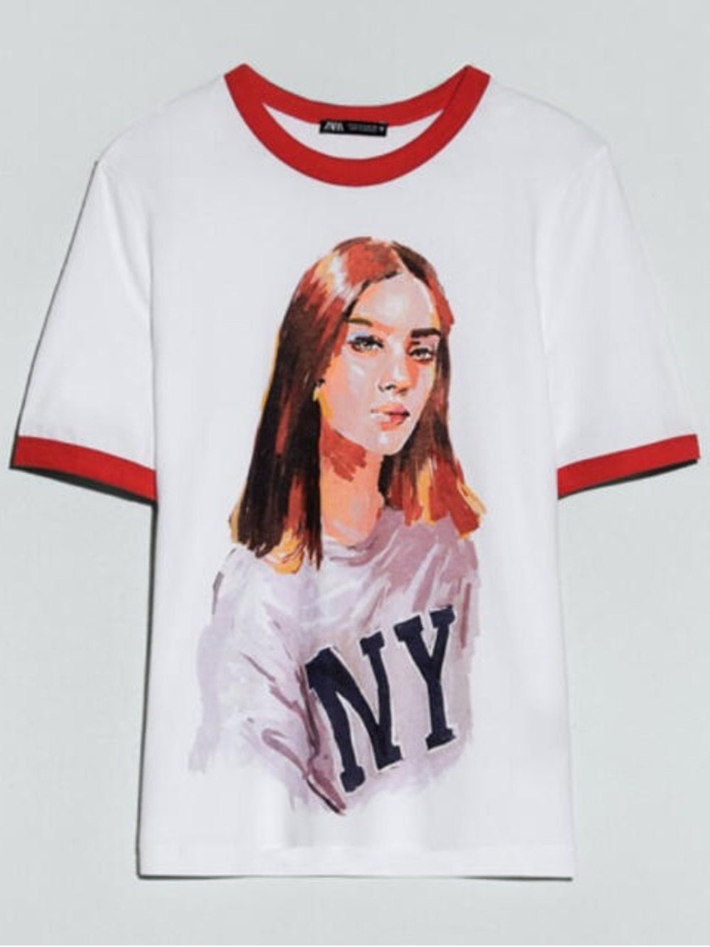 ZARA NY New York Graphic T Shirt Short Sleeve Women’s Medium White Red 1369